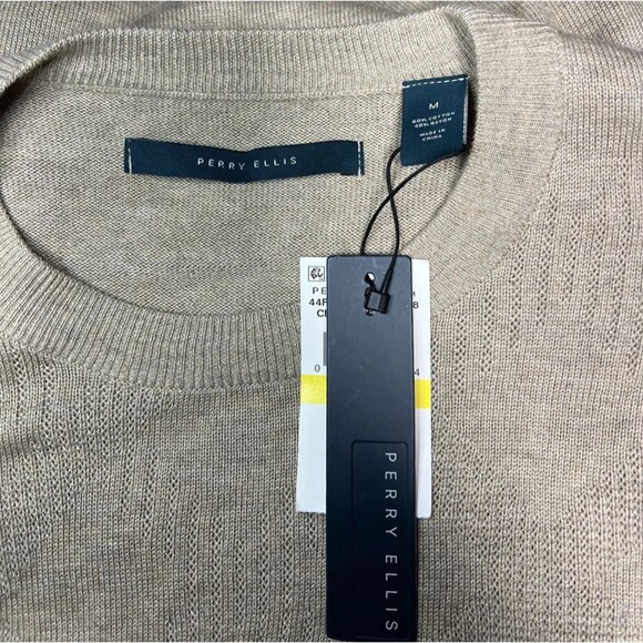 Perry Ellis Sweater Tan Men’s Medium Pullover Crew Neck NWT - Picture 4 of 6